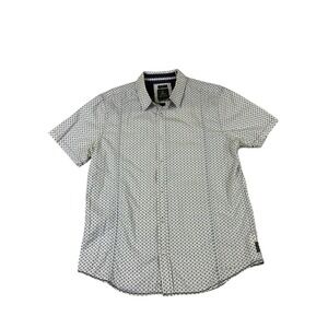 Prana Mens Slim Fit Organic Cotton Short Sleeve Button Down Shirt L Geometric